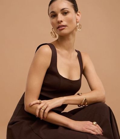 Vestido Evasê Midi en Viscosa con Escote Cuadrado y Recortes 6