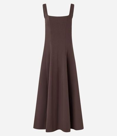 Vestido Evasê Midi en Viscosa con Escote Cuadrado y Recortes 5