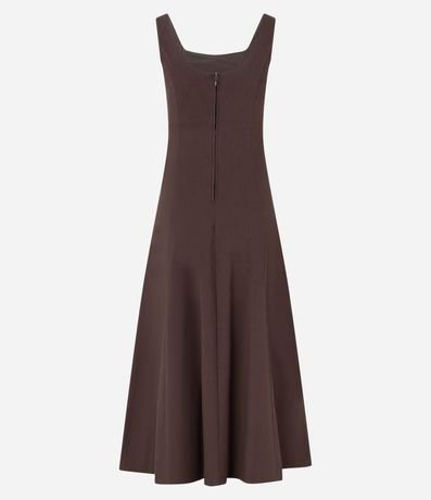 Vestido Evasê Midi en Viscosa con Escote Cuadrado y Recortes 6