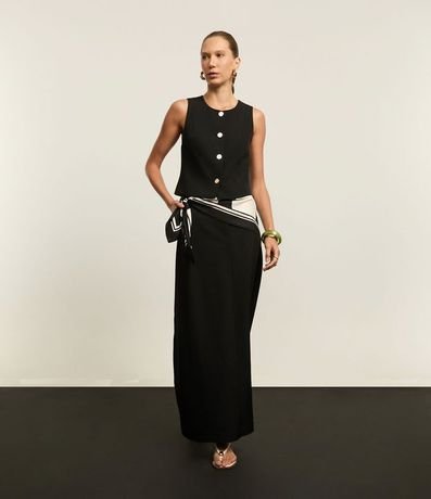 Pollera Lápis Midi Sastrería con Traspase en la Cintura y Pences