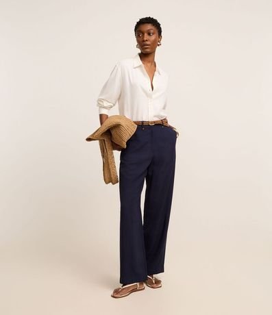 Pantalón Boho Reta Cintura Alta en Viscosa con Frisos