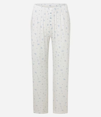 Pijama Largo en Rib con Estampa Floral y Detalle de Flor en el Cuello 7