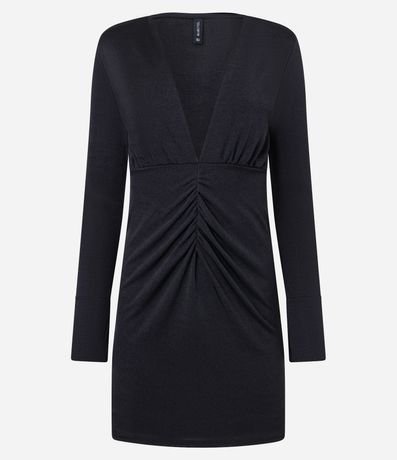 Vestido corto en Rib con Manga larga y Fruncido Delantero 5