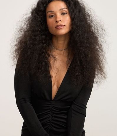 Vestido corto en Rib con Manga larga y Fruncido Delantero 3