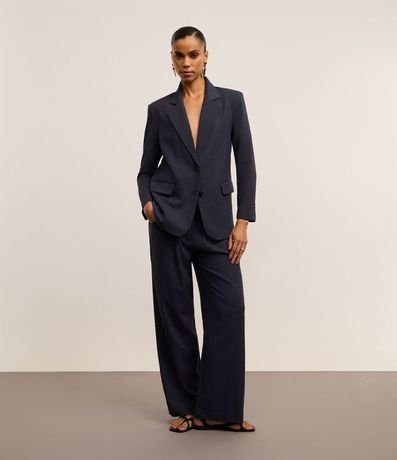 Pantalón Wide Leg Sastrería con Pliegues y Aplicación de Strass