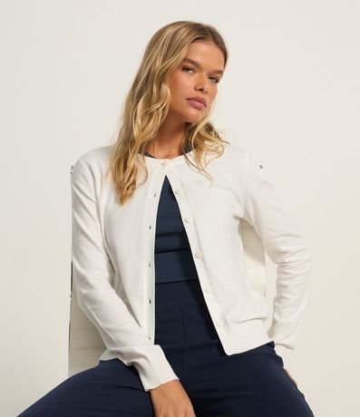 Cardigan Básico en Punto con Cuello Redondo