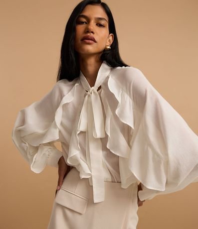 Camisa en Voile con Cuello Lazo y Volados Jabô 7