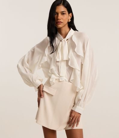 Camisa en Voile con Cuello Lazo y Volados Jabô 1