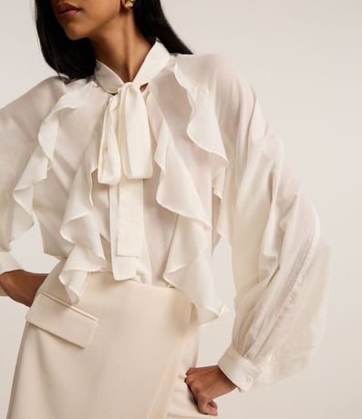 Camisa en Voile con Cuello Lazo y Volados Jabô 4
