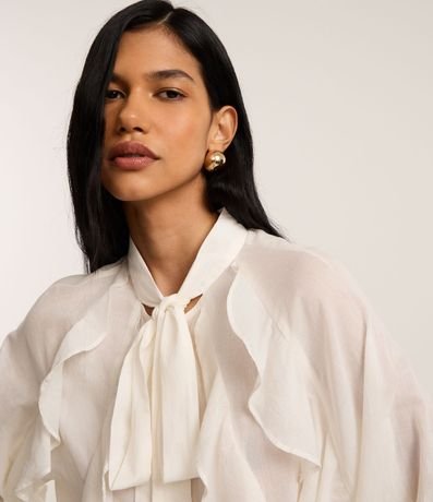 Camisa en Voile con Cuello Lazo y Volados Jabô 5