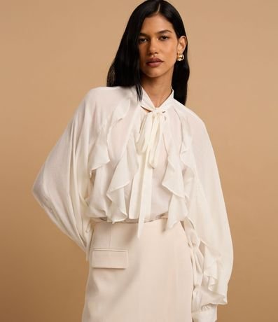 Camisa en Voile con Cuello Lazo y Volados Jabô 6