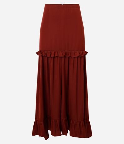 Pollera Evasê Midi Satinada con Volado y Bajo Fruncida 8