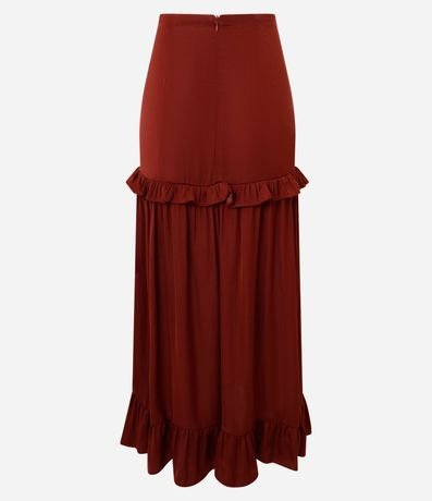 Pollera Evasê Midi Satinada con Volado y Bajo Fruncida 9