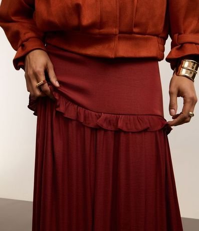 Pollera Evasê Midi Satinada con Volado y Bajo Fruncida 3