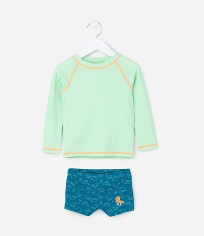 Conjunto Remera Manga larga UV y Sunga con Estampa Dinos - Talle 1 a 4 años 1