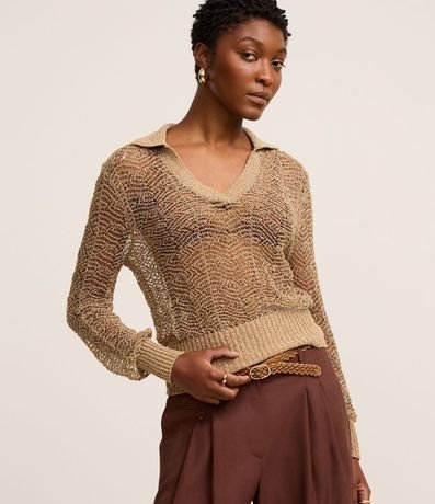 Blusa en Punto con Cuello Polo y Ponto Cutout