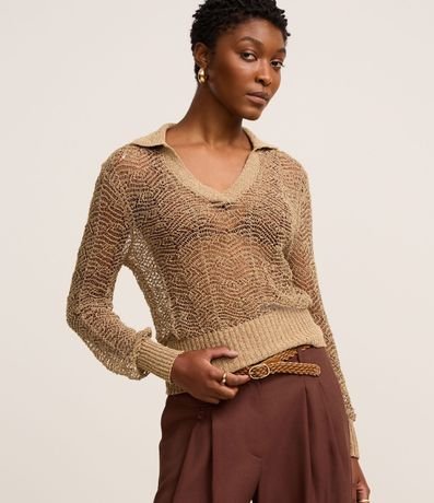 Blusa en Punto con Cuello Polo y Ponto Cutout 2