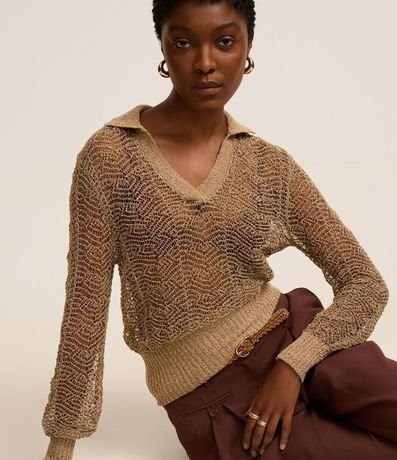 Blusa en Punto con Cuello Polo y Ponto Cutout 5