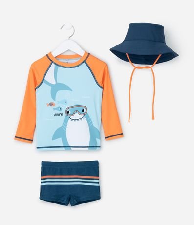 Conjunto Infantil con Protección UV y Estampa Tiburones - Talle 1 a 4 años