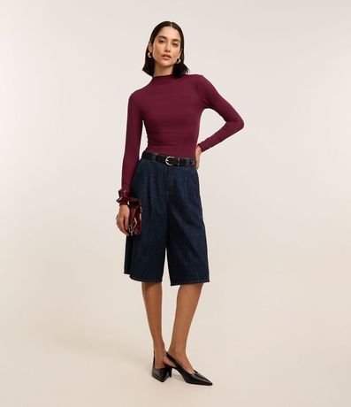 Blusa en Microfibra de Corte a Hilo con Cuello Alto 2