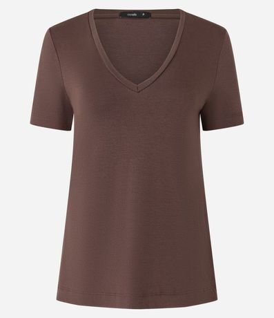 Blusa en Viscosa con Escote V y Manga Corta sin Estampa 5