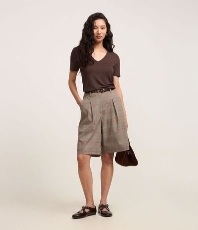 Blusa en Viscosa con Escote V y Manga Corta sin Estampa 2