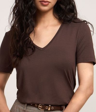 Blusa en Viscosa con Escote V y Manga Corta sin Estampa 3