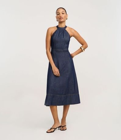 Vestido Midi en Jeans con Frente Única y Espalda Abierta