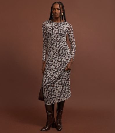 Vestido Long Midi en Tul con Estampa Floral 3