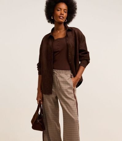 Pantalón Recto Sastrería con Raya Lateral y Estampa de Cuadros 2