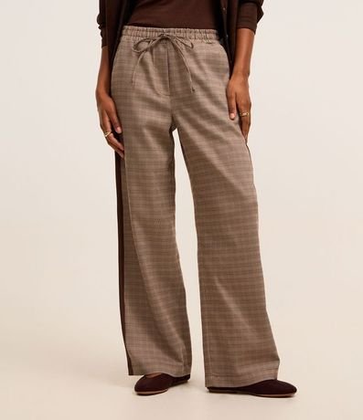 Pantalón Recto Sastrería con Raya Lateral y Estampa de Cuadros 3