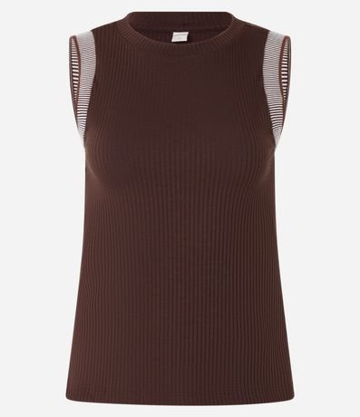 Blusa en Rib con Cuello redondo y sisa Rayada