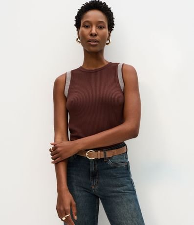 Blusa en Rib con Cuello redondo y sisa Rayada