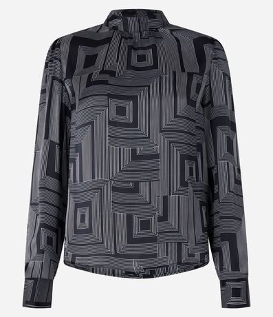 Blusa Satinada con Cuello Padre y Estampado Geométrico