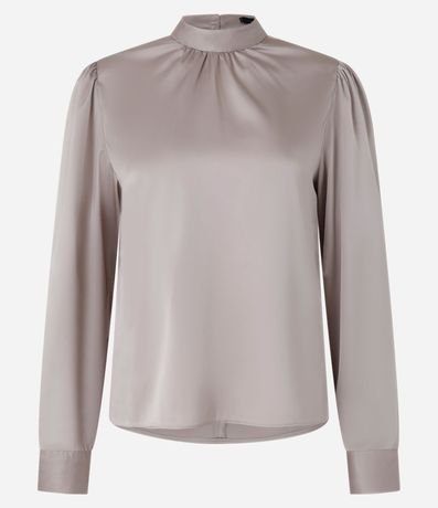 Blusa Satinada con Cuello Padre con Botón en el Puño
