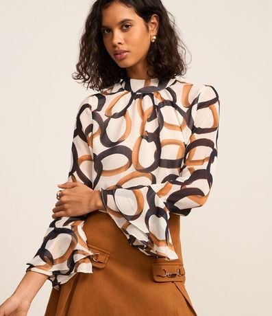 Blusa en Chiffon con Manga Sino y Estampa Anillos