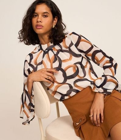 Blusa en Chiffon con Manga Sino y Estampa Anillos 5