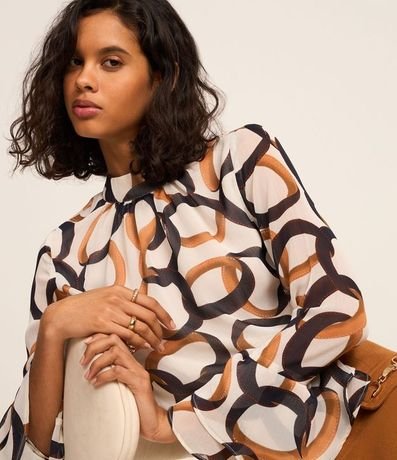 Blusa en Chiffon con Manga Sino y Estampa Anillos 6