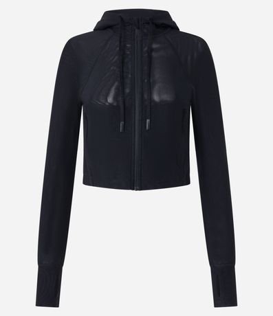 Campera Deportiva en Microfibra con Capucha y Recorte en Tule 8