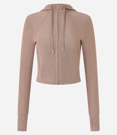 Campera Deportiva en Microfibra con Capucha y Recorte en Tule 5