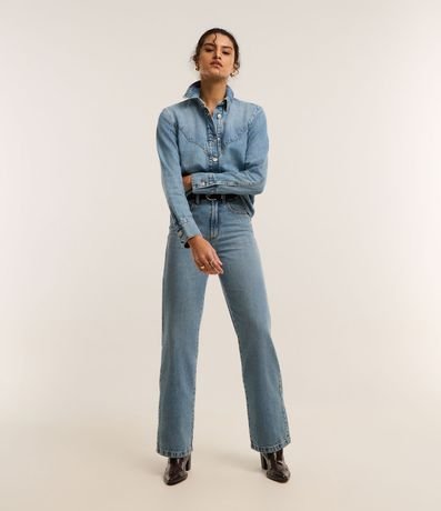 Pantalón Recto Comfort en Jeans con Cintura Alta