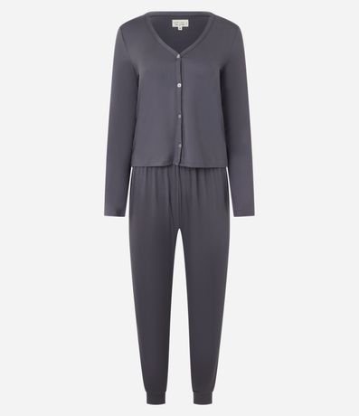 Pijama Largo en Peach Touch Básico con Botones 4