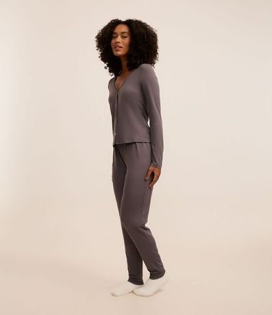 Pijama Largo en Peach Touch Básico con Botones