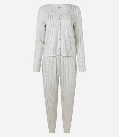 Pijama Largo en Peach Touch con Estampa Floral y Botones 4