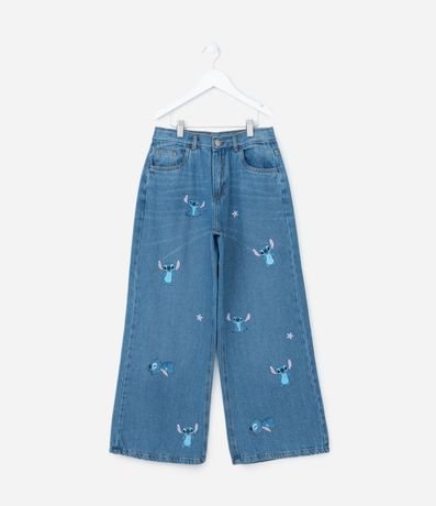 Pantalón Recto Infantil Jeans con Estampa Stitch - Talle 5 a 14 años 1