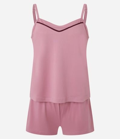 Pijama Short Doll en Peach Touch con Bretel Fino y Bies Contrastante 4