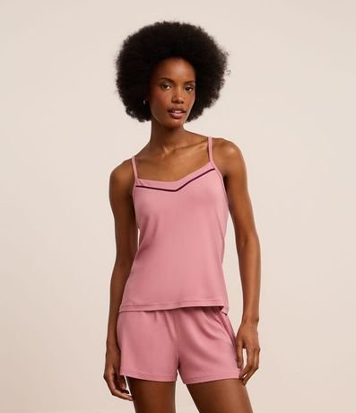 Pijama Short Doll en Peach Touch con Bretel Fino y Bies Contrastante 1