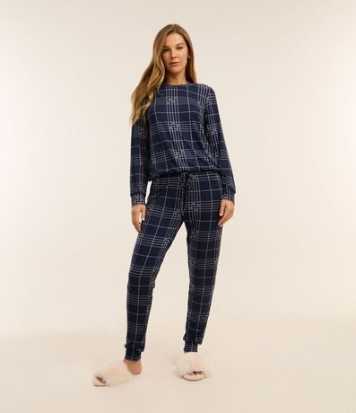 Pijama Largo de Cuadros con Hilo Reciclado y Tacto Suave