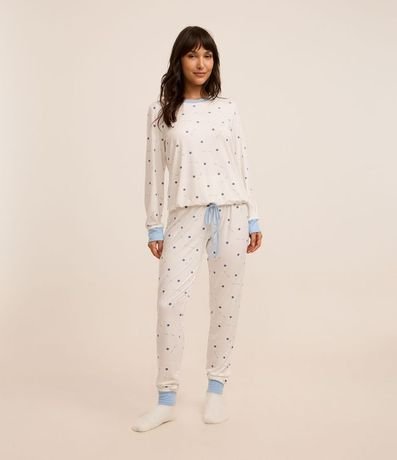 Pijama Largo en Peach Touch con Estampa de Bolitas de Championes
