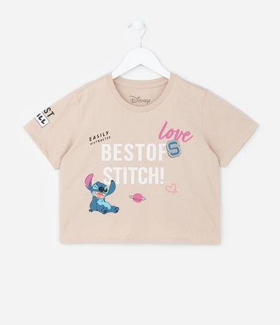 Remera Corta Infantil con Estampa Stitch Frente y Espalda - Talle 5 a 14 años